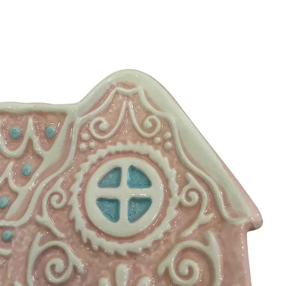Godinger Pastel Pink Gingerbread House 6in Ceramic Appetizer Plates New